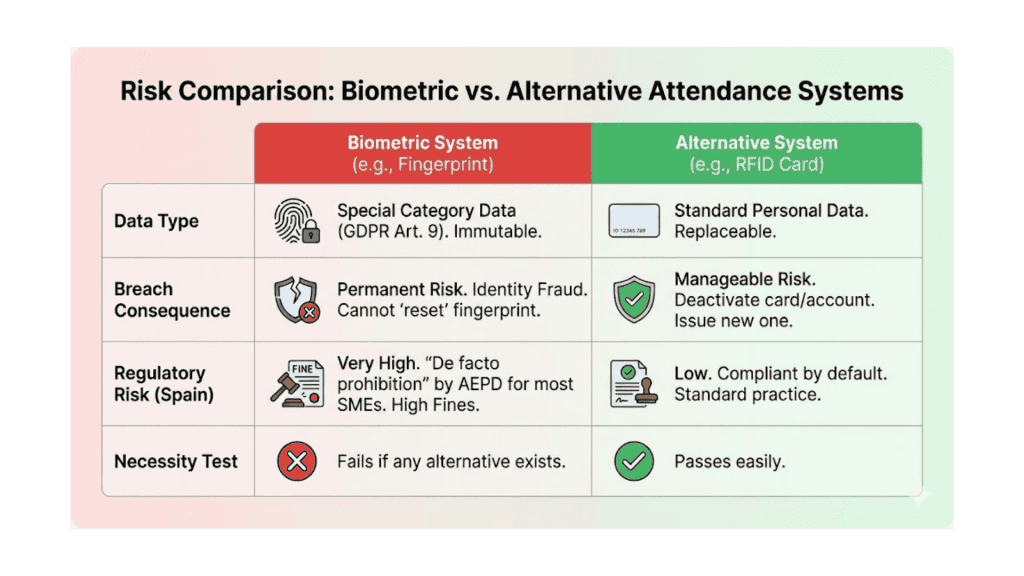 Infographic showing the alternatives and the comparisons between biometric and RFID.
