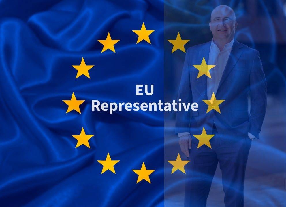 EU flag with an EU representative for GDPR and LOPDGDD.