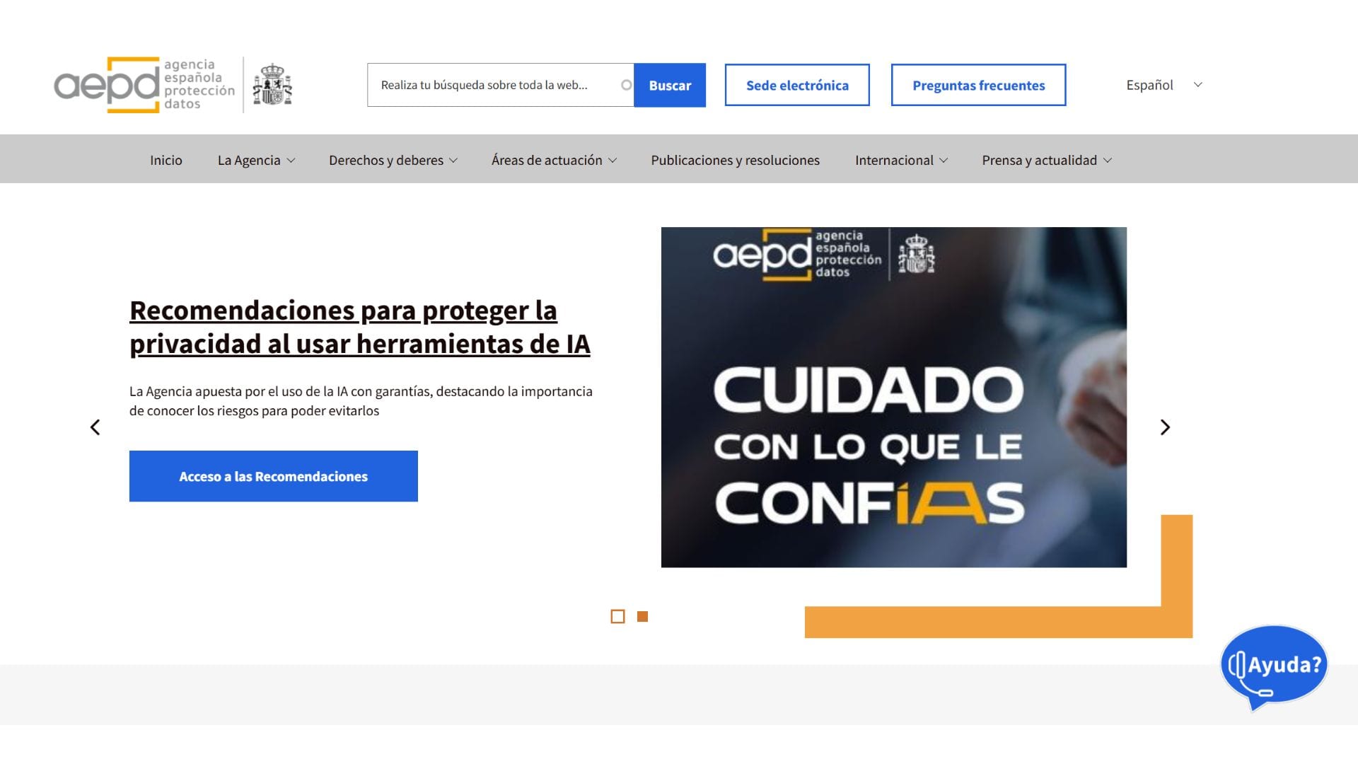 What is the AEPD in Spain? A screen capture of the AEPD website to illustrate