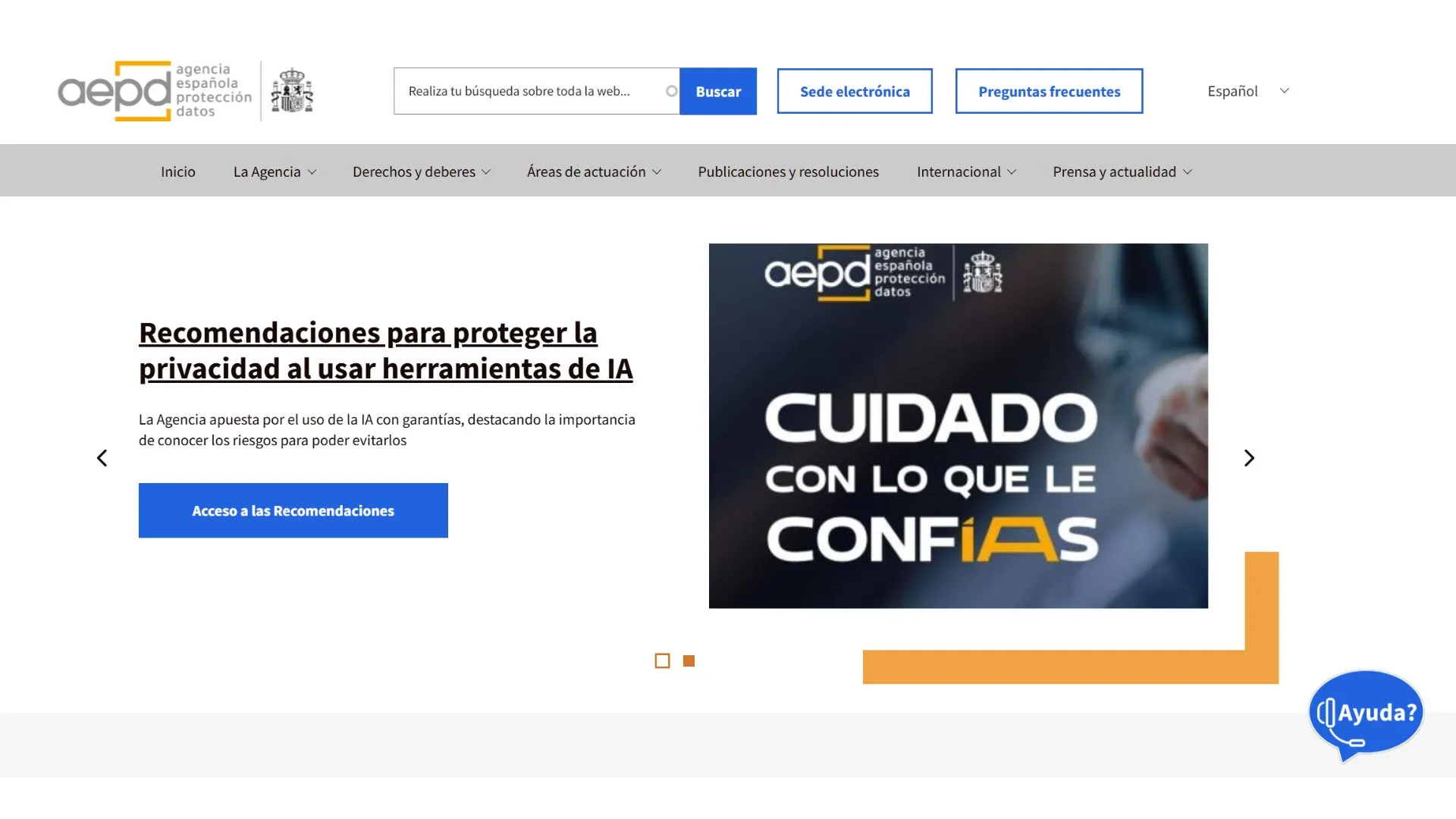 What is the AEPD in Spain? A screen capture of the AEPD website to illustrate